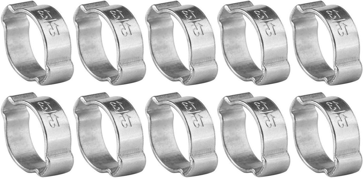 Hose Klemmen Set van 10 Stuks, Gegalvaniseerd RVS, Twee-Oor Klemmen voor Brandstofslangen 5-23mm, Duurzaam en Corrosiebestendig