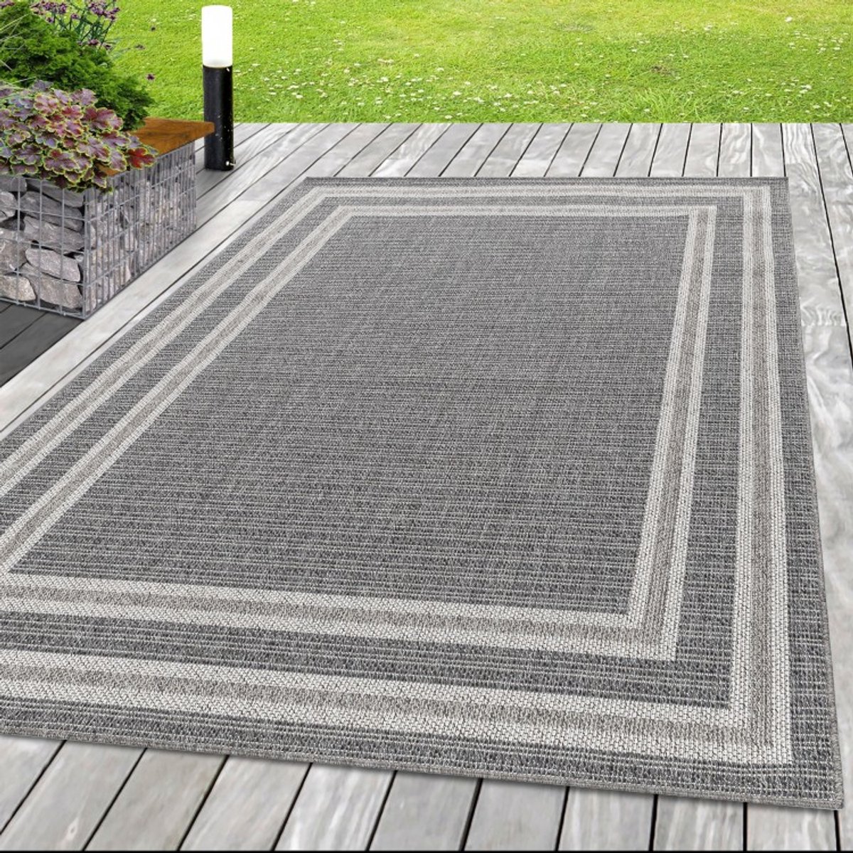 Buitenkleed, grijs, sisalmateriaal, voor terras, UV-bestendig, comfortabel 160x230 cm