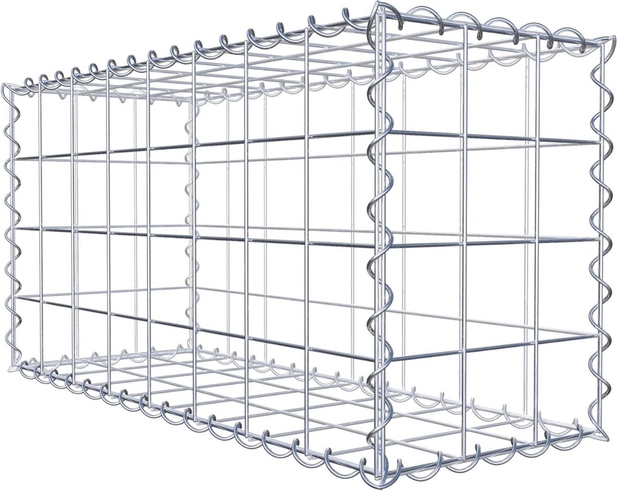 Steenkorf Hoekig - Schanskorf Draadmand - Tuin Decoratie - Galvanisch Verzinkt - 80 x 40 x 30 cm - Zilver