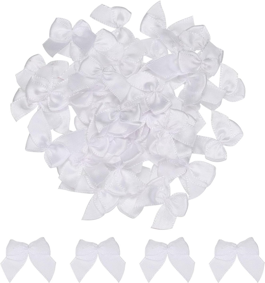 50 Stuks Mini Satijnen Lintstrikken - Wit Stoffen Bloemversieringen voor Geschenken, Bruiloften en Doe-Het-Zelf Ambachten