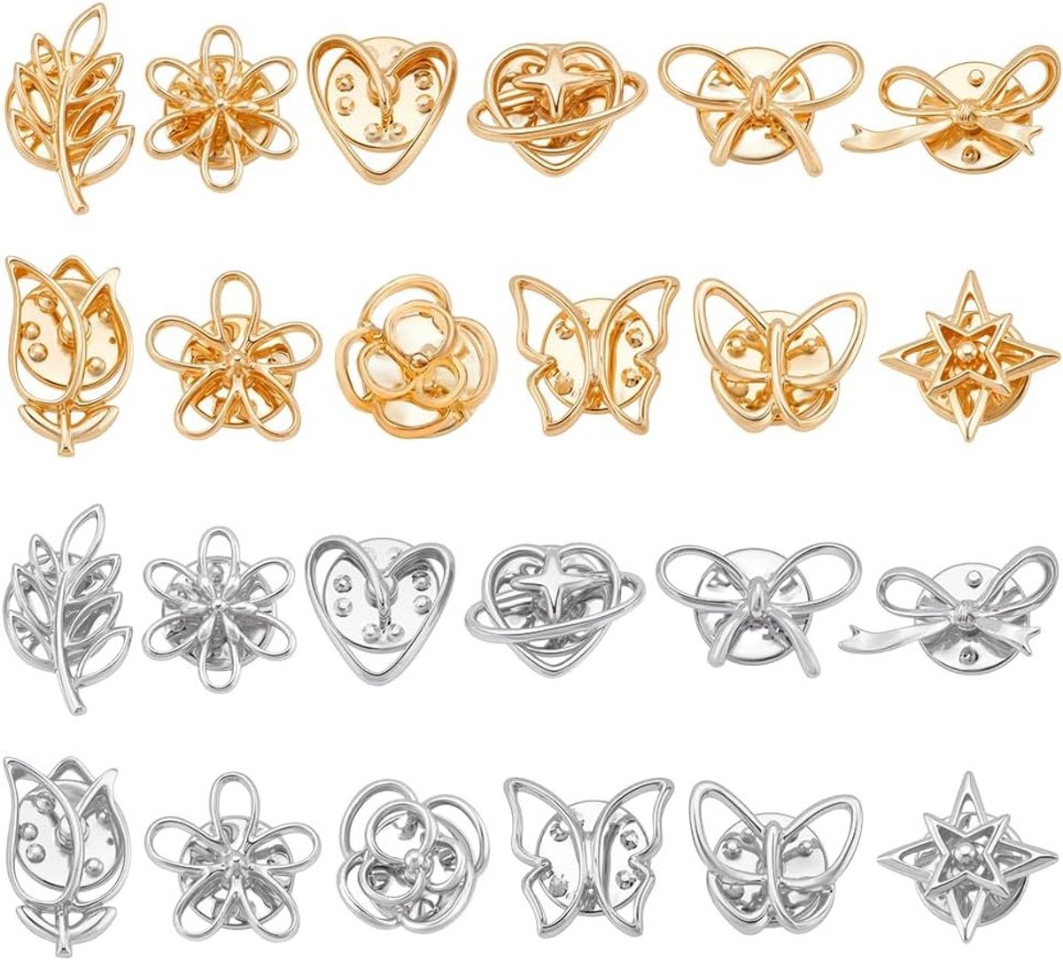 24 Stijlen Daisy Vorm Spelden - Bloem Pins in Goud en Zilver - Delicate Broche en Lapen Pins Set voor Kledingdecoratie en Accessoires