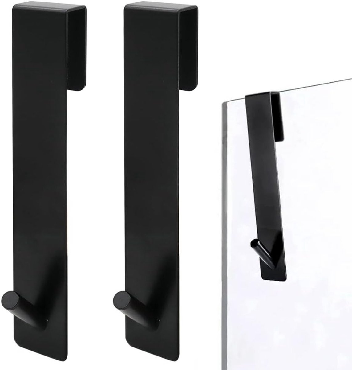 Set van 2 zwarte douchehaken van 16,5 cm met beschermende hoes voor glasdouche en handdoeken