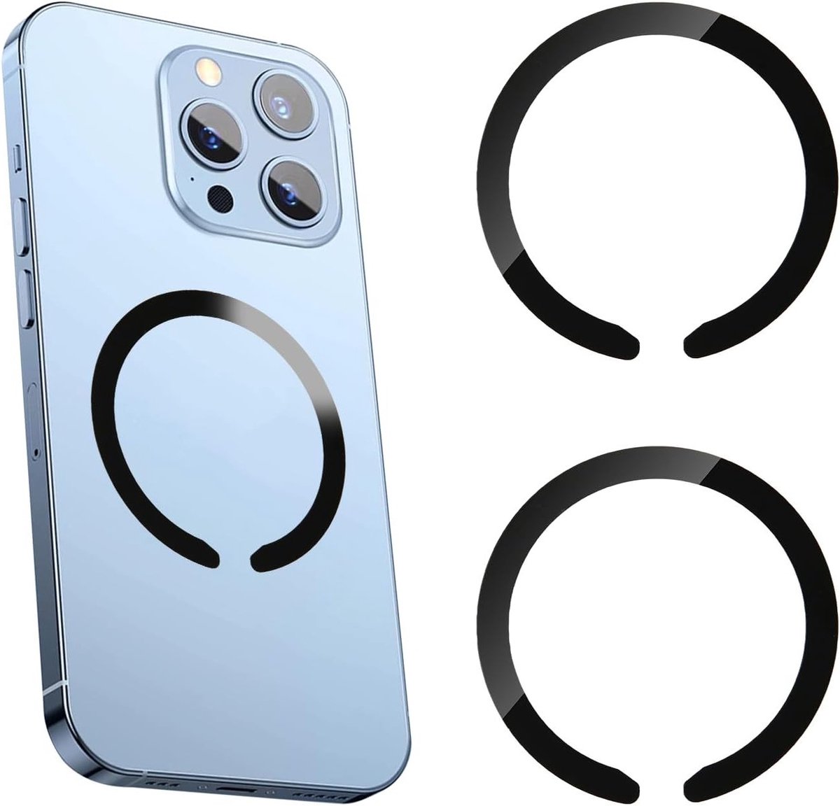 Set van 2 Magnetische Ringen voor Draadloos Opladen - Universele Converter voor iPhone en Samsung Galaxy, Zwart