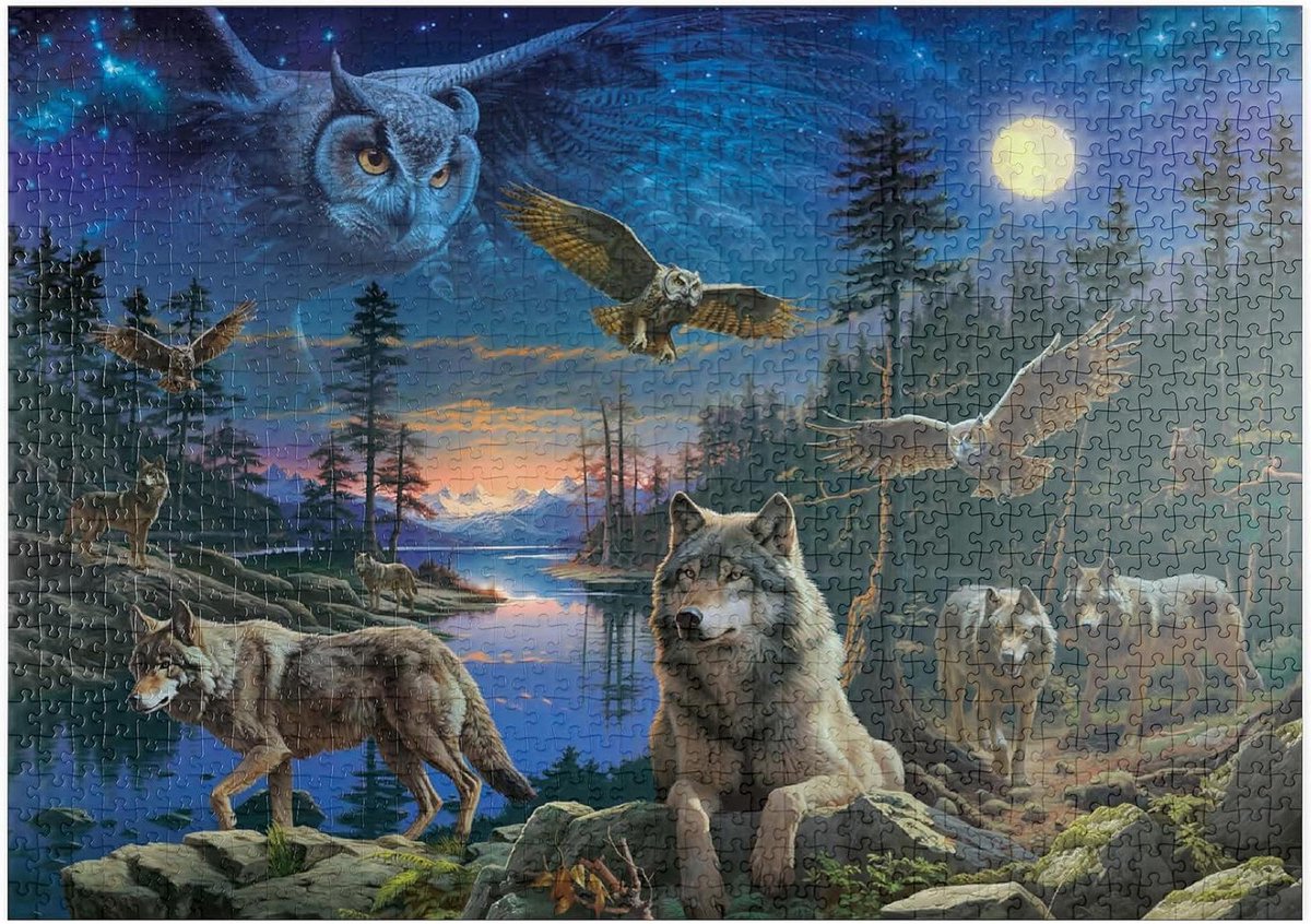 Legpuzzel Nachtwolven Uilen - Puzzel 1000 stukjes - Ontspannend tijdverdrijf - Hoge resolutie print - 1000 Stukjes - Multicolor