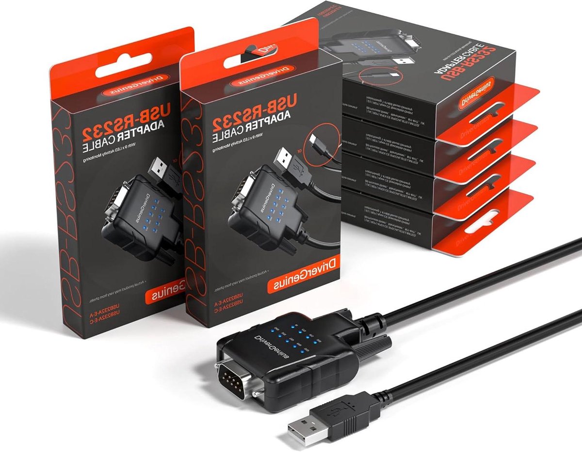 Seriële Adapter - USB naar RS232 - PLC Programmering - 9 Status LEDs - 6 Stuks - Zwart