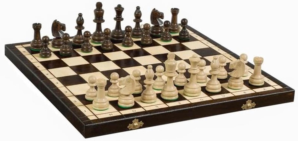 Olympisch Schaakspel - Traditioneel Schaken Hout - Strategisch Spel - Handbeschilderde Cassette - 42 x 42 cm - Zwart Wit