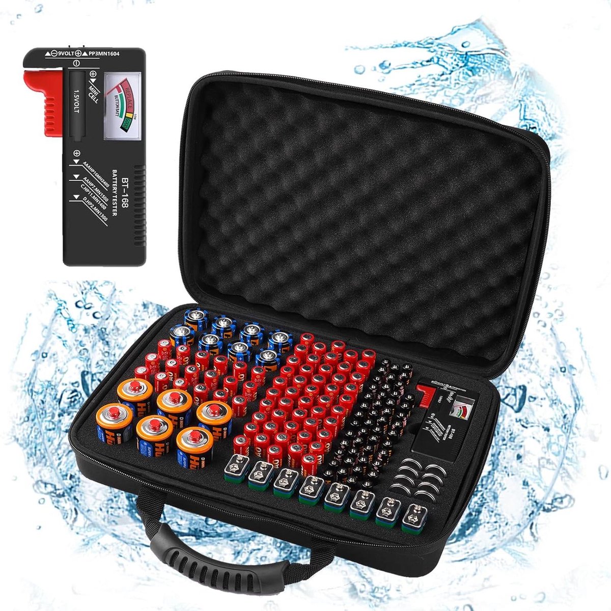 Batterij Organizer - Batterijhouder Koffer - Batterijen Organiseren - Met Batterijtester - 145+ Batterijen - Zwart