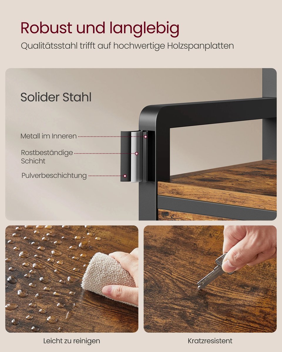 Joorly Kapstok met Schoenenkast - Kapstok met bank - Kledingrek - Schoenenrek - 9 haken - bovenste plank - voor hal - slaapkamer - industrieel design - vintage bruin - zwart – foto 5