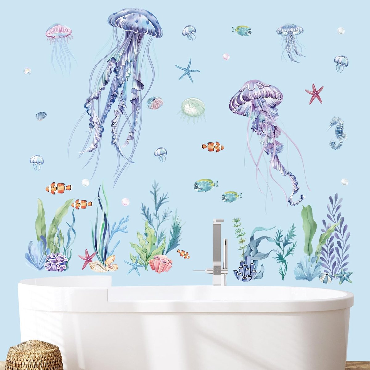 Livia home - Jellyfish Wanddecoratie - Onderwaterwereld - Kleurige muurstickers - Multicolour - Kinderkamer decoratie - Geschikt voor babykamers - Muu