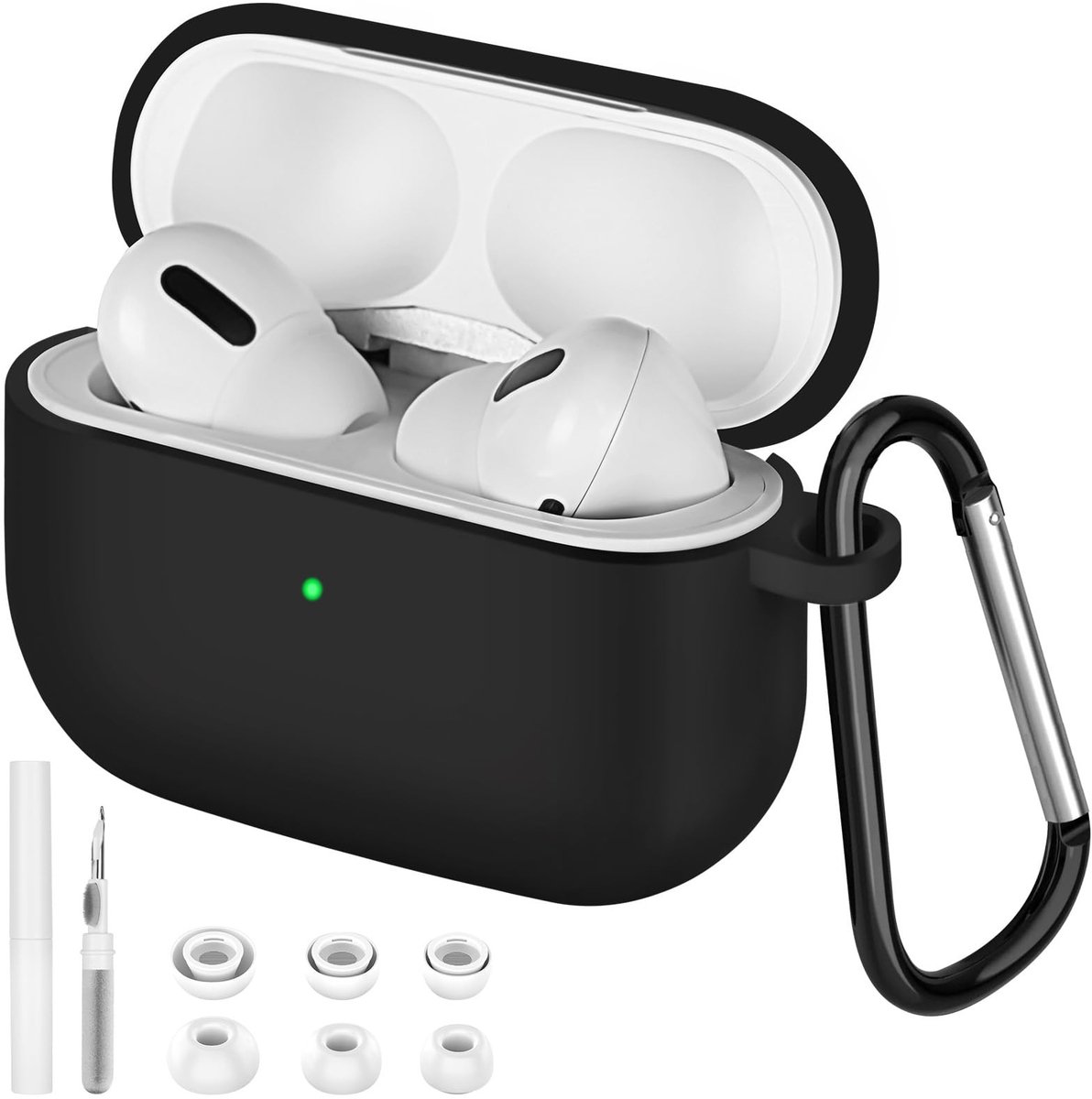 Dailygoods - Beschermhoes AirPods Pro2/1 - Schokbestendig - Zwart - Siliconen - Inclusief reinigingsset - Geschikt voor AirPods Pro2/1 Generation