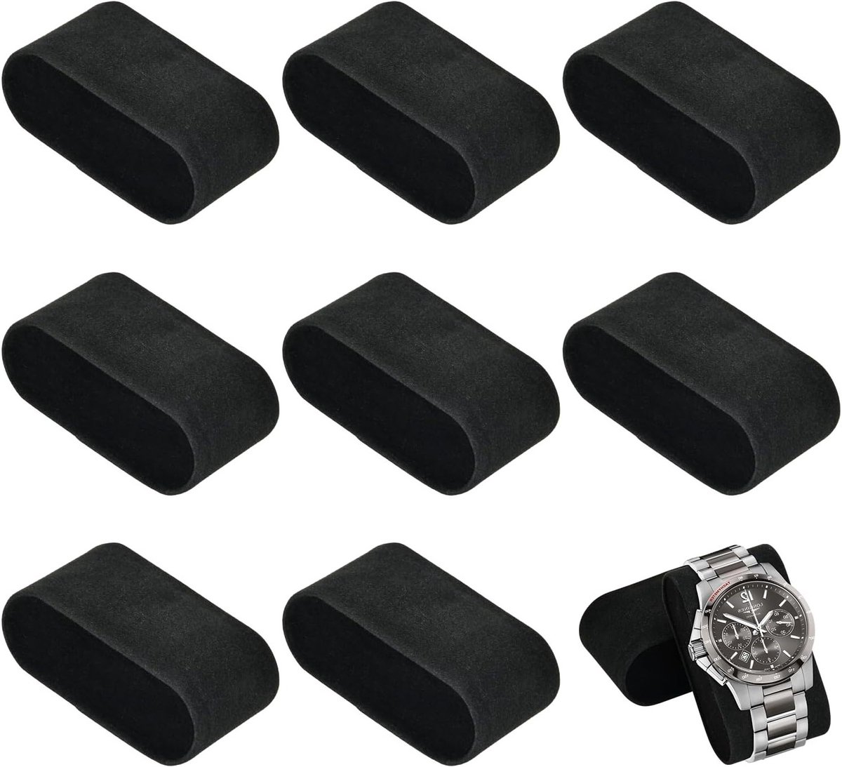 8-delige Horloge Kussen Set, 8×4.5×3cm Display Kussens voor Horloges, Armbanden en Sieraden, Stijlvol en Luxe in Zwart