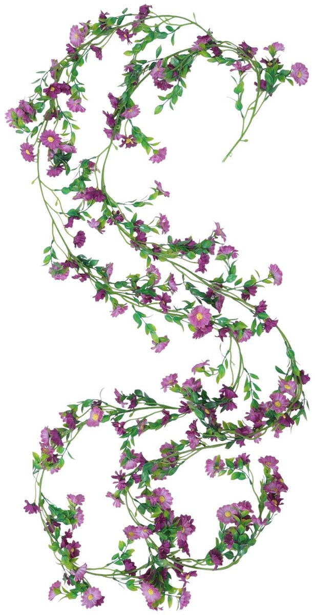 Livia home - Kunstbloemenkrans - Decoratieve Bloemenkrans - Voor Bruiloft en Feest - Paars - Kunstbloemen met Bladeren - 2 Stuks - 210 cm