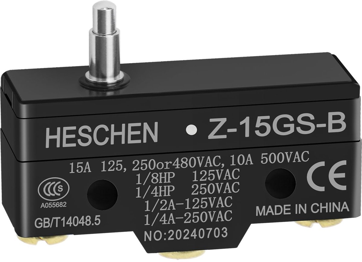 Smoakez - Micro Switch - Momentary Actuator - Slim Spring Plunger - Zwart - 15A Circuits - Geschikt voor Diverse Toepassingen - 3-Weg Terminal