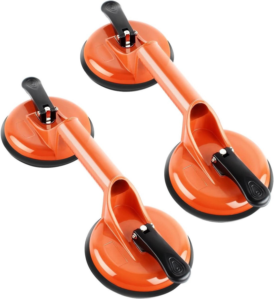 2 Stuks Glazen Vacuum Cleaner Saugheber met Aluminium Zuignappen - 105kg Lifter voor Glas, Dubbele Zuignappen, 118mm, Oranje