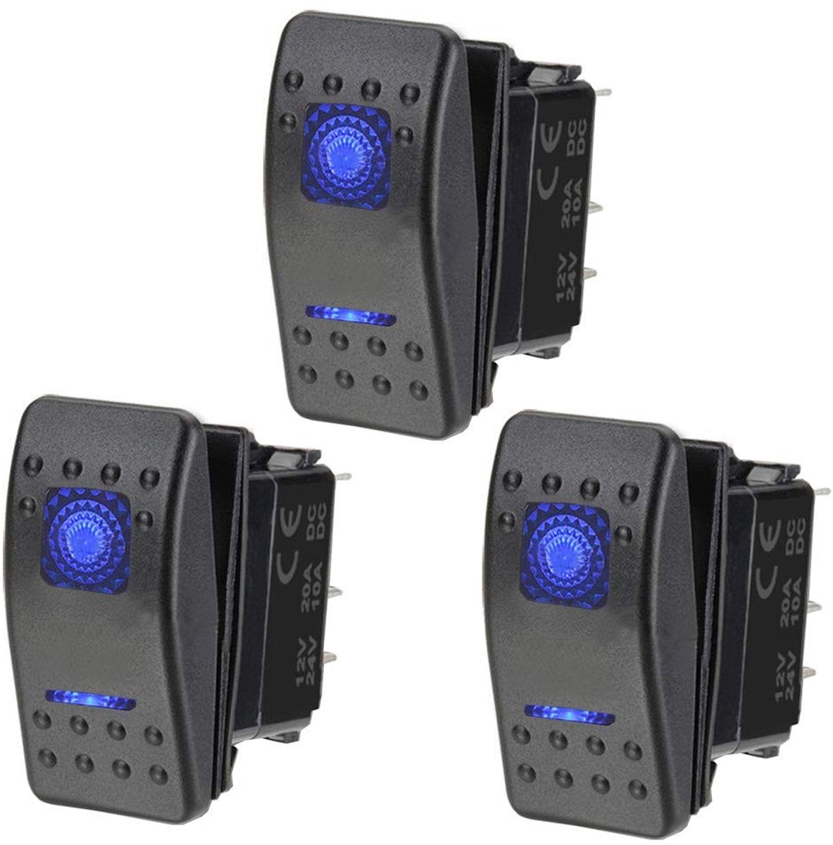 Smoakez - Rocker Switch - Waterproof Schakelaar - Blauwe LED - 12V 20A - Voor Auto en Boot - Ideaal voor Truck en Boot - Geschikt voor Buiten