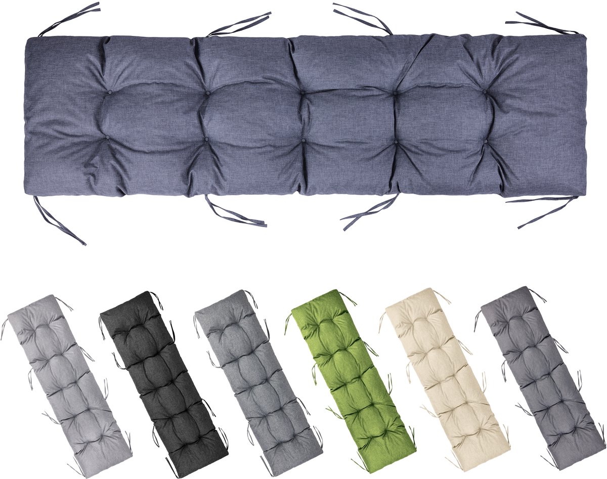 Garronda Bankkussen 180x50 cm – 10 cm dik – Waterafstotend & UV-bestendig – met Banden – Marineblauw GD-AM-Bono
