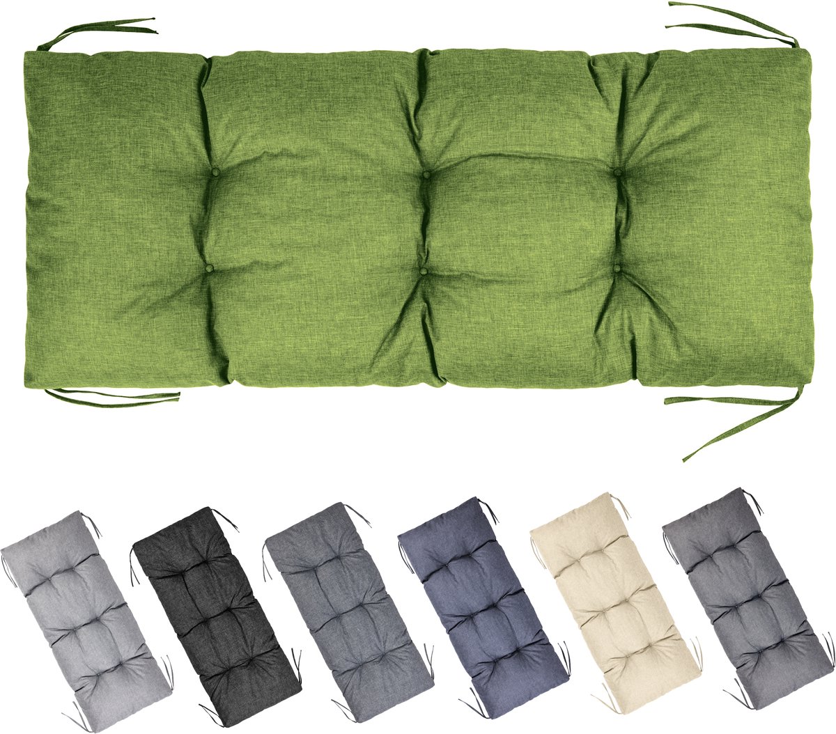 Garronda Bankkussen 120x50 cm – 10 cm dik – Waterafstotend & UV-bestendig – met Banden – Groen GD-AM-Bono