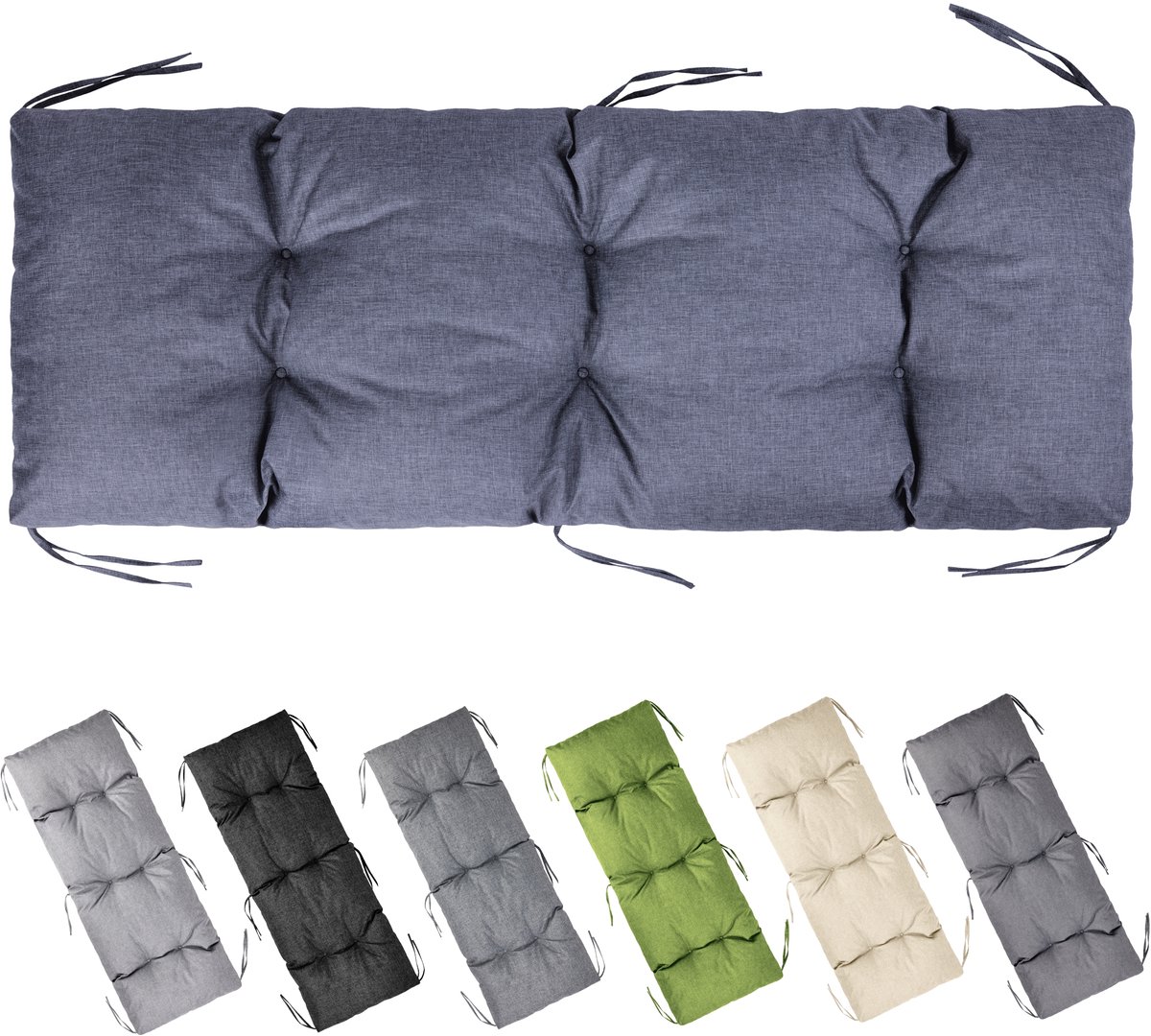 Garronda Bankkussen 140x50 cm – 10 cm dik – Waterafstotend & UV-bestendig – met Banden – Marineblauw GD-AM-Bono