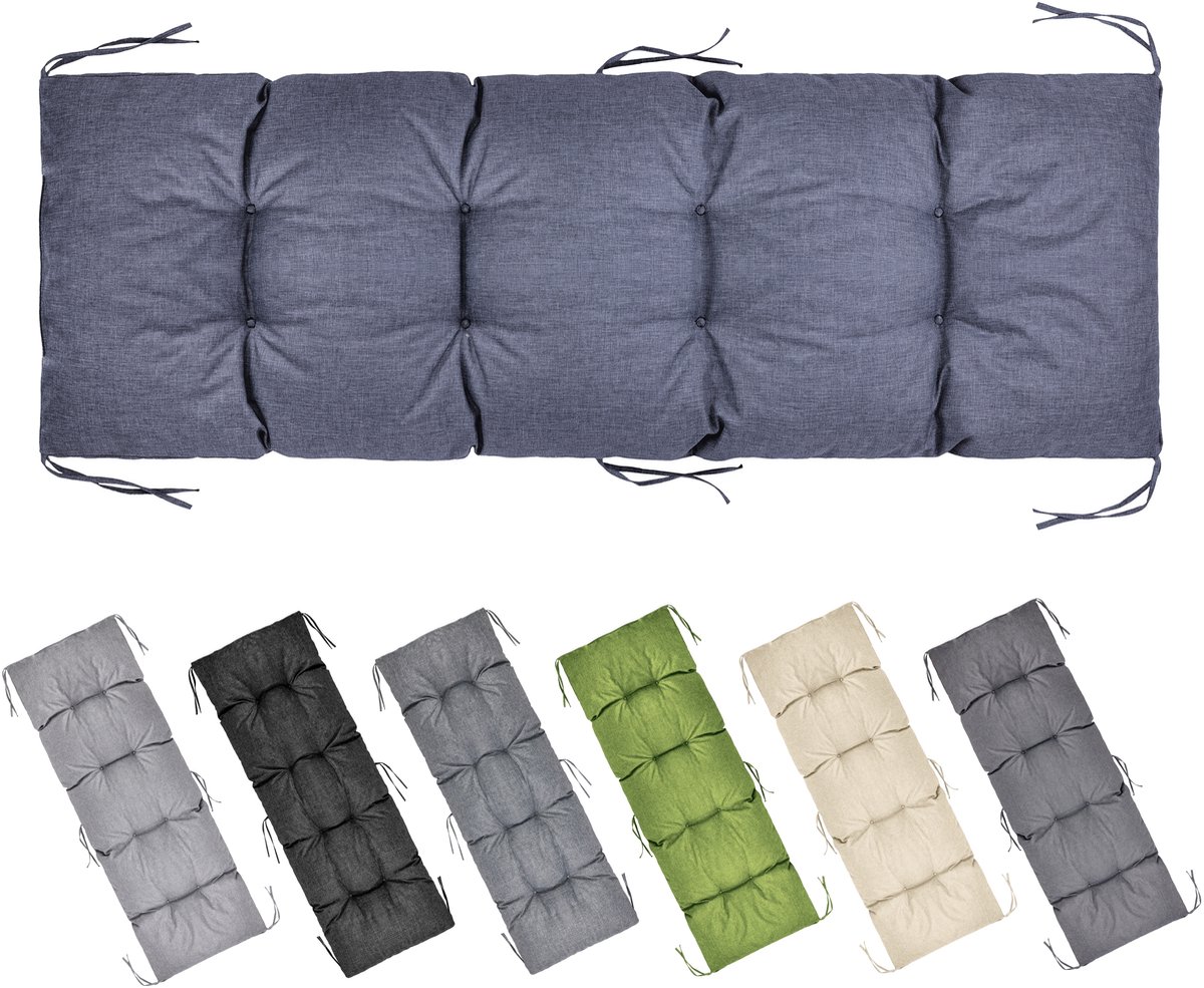 Garronda Bankkussen 160x50 cm – 10 cm dik – Waterafstotend & UV-bestendig – met Banden – Marineblauw GD-AM-Bono