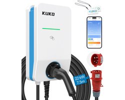 KUKO Laadpaal - 22kW Mobiele EV Lader - WiFi & App - 7,5m kabel - Universeel voor alle elektrische auto's, ondersteunt het algemene OCPP-protocol