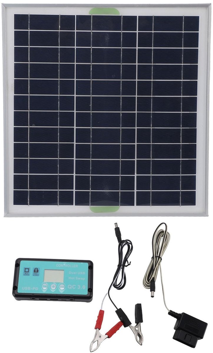 Dailygoods - Zonnepaneel - Monokristallijn - 50W Vermogen - Waterproof Controller - OBD Oplader - Duurzaam Energie - Geschikt voor Auto - Compact