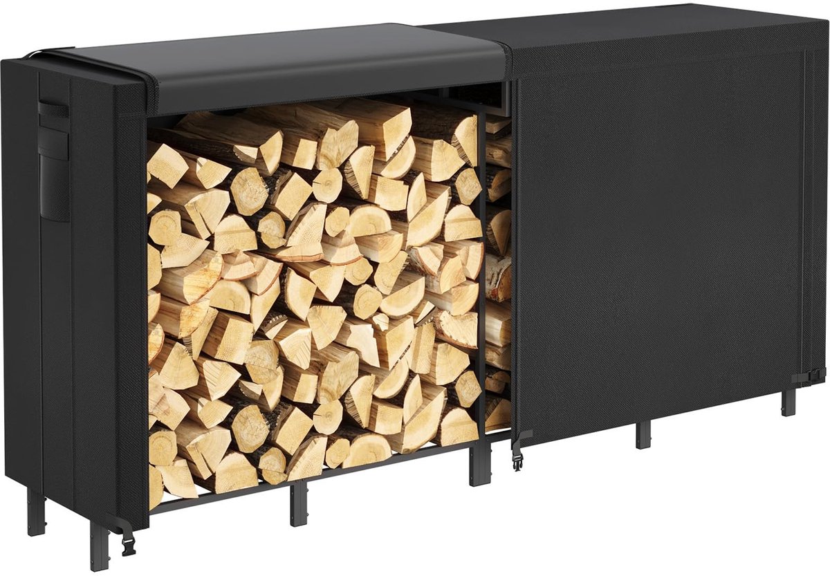 Elzusha - Houten Opbergkist - Brandhout Opbergkist - Waterdicht Deksel - Zwart - Tuinmeubel - Geschikt voor Binnen en Buiten - 244 x 122 x 58,5 cm