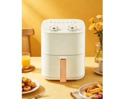 Compacte airfryer van 6 liter met 7 menu opties instelbare timer en temperatuurregeling roestvrijstalen frituurmand met antiaanbaklaag wit