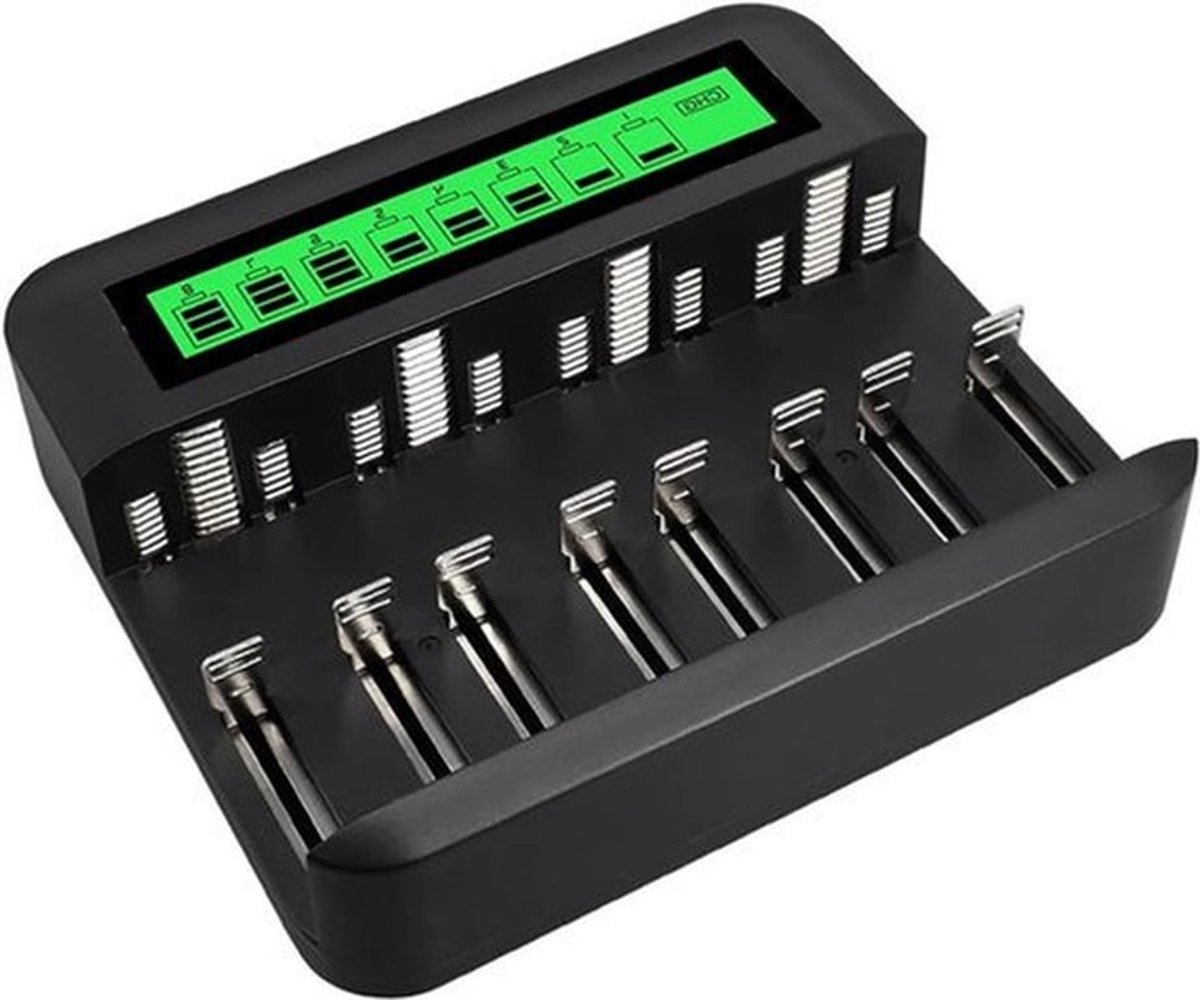 8-bay batterijlader met LCD-scherm voor AA/AAA/C/D oplaadbare batterijen