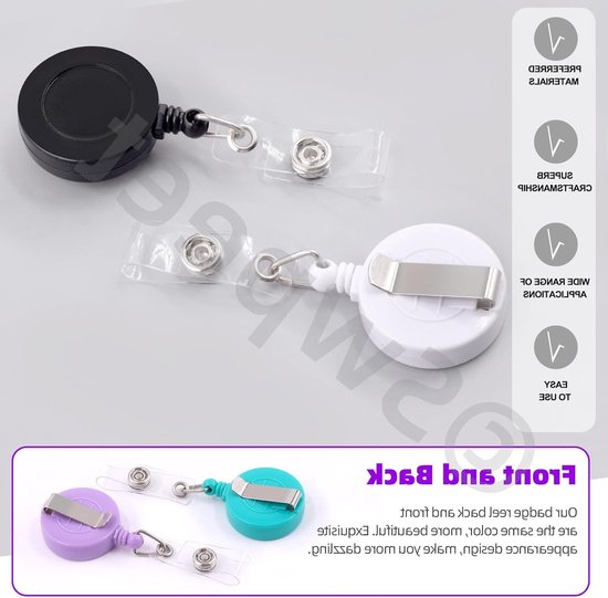 12 Stuks 12 Kleuren 24 Inch Uittrekbare Badge Reel met 360° Rotatable Alligator Clip - Assortiment voor Zorgprofessionals, Studenten en Docenten — afbeelding 4