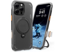 TORRAS Hoesje Geschikt voor Apple iPhone 16 Pro Max - Ostand Q3 Air Spin - Compatibel met MagSafe / Qi2 - Back Cover met Magneet - 360° Draaibare Ring Standaard - Zwart