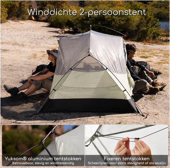 Naturehike Mongar PRO 2 - 2-persoons lichtgewicht tent - Incl. grondzeil - 20D 3000MM - 3-seizoenen koepeltent - Waterdichte trekkerstent & kampeertent - Olijfgroen van Naturehike — afbeelding 3