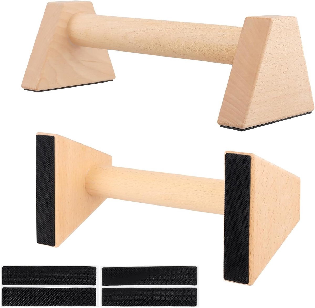 Parallettes Push Up Bars van Hout, 25 x 12,5 x 9,5 cm, Antislip Rubber, Set van 2 voor Fitness, Gymnastiek en Aerobics