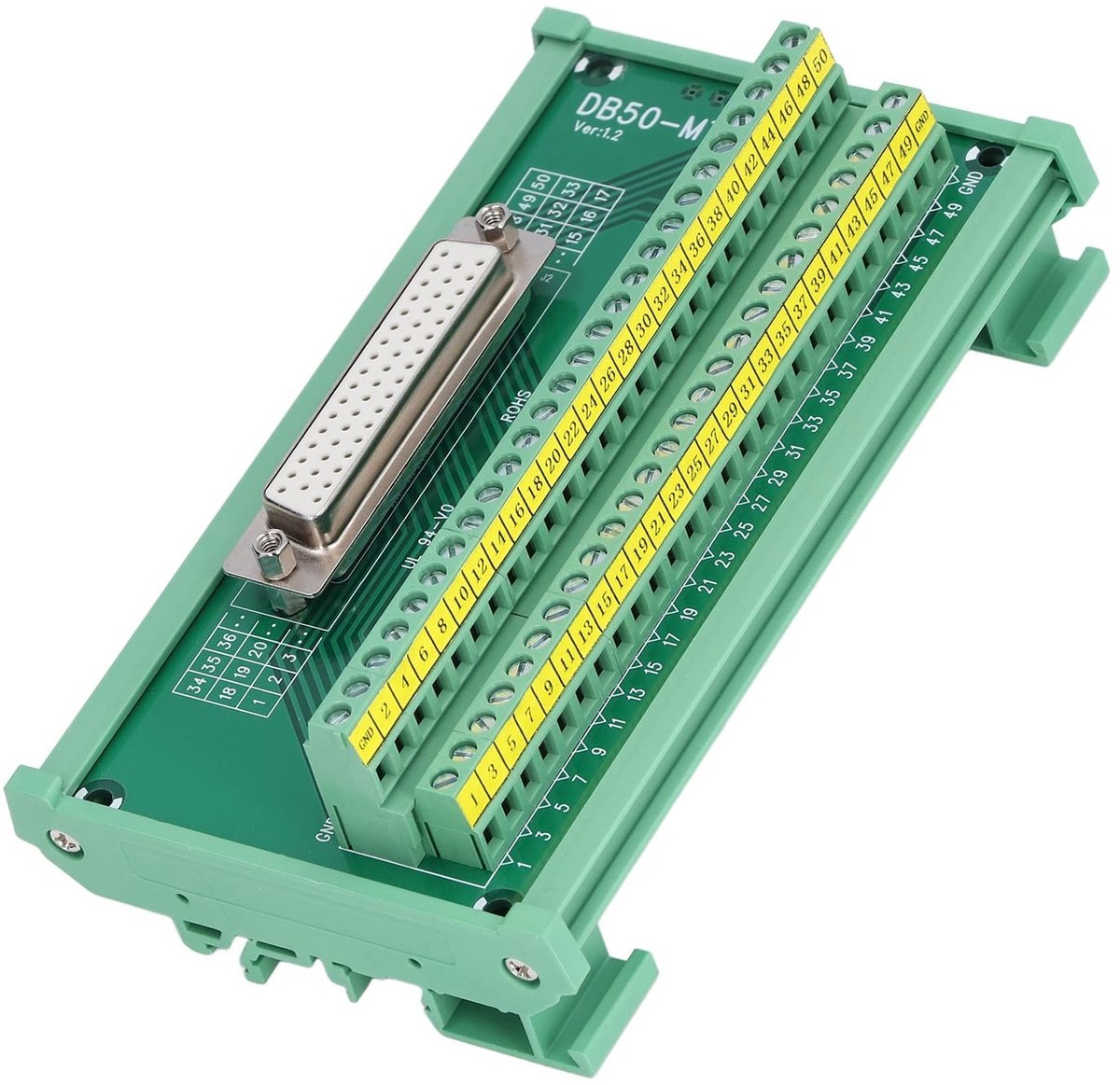 Jhubersproducts - DB50 Naar Terminal Connector - Compacte Printplaat - Geprinte Labels - Draadbereik 14-26AWG - DC 60V - Ideaal voor Klussen