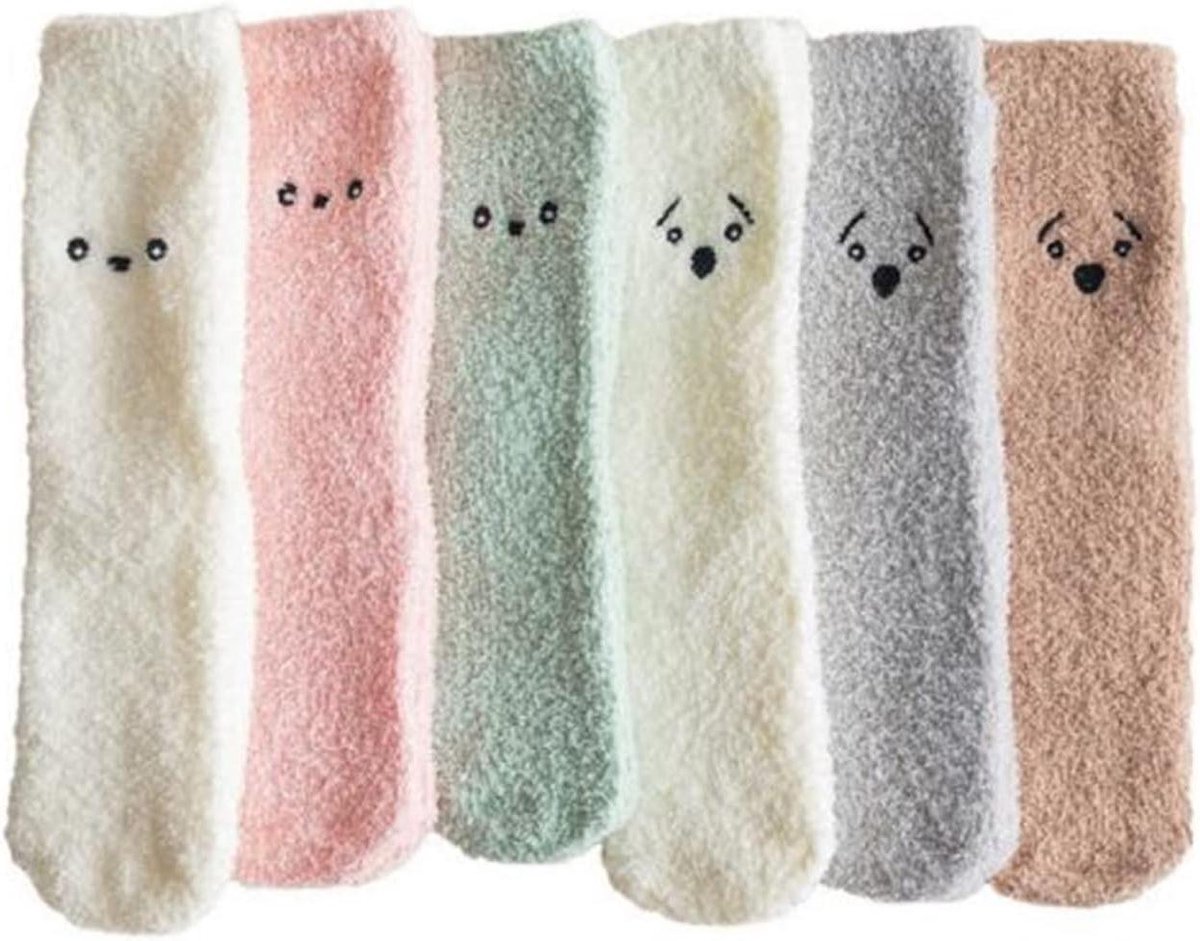 Warme Sokken - Pluche Sokken - Comfortabel Binnen - Zachte Koraalvlies - 6 Paar - Divers