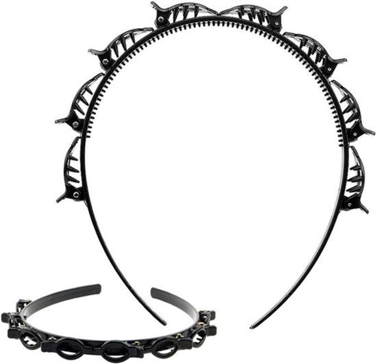 Dubbele pony kapsel haarspeld met dubbel gedraaide hoofdband - zwart (geschikt voor bruiloften, dansen, feesten)