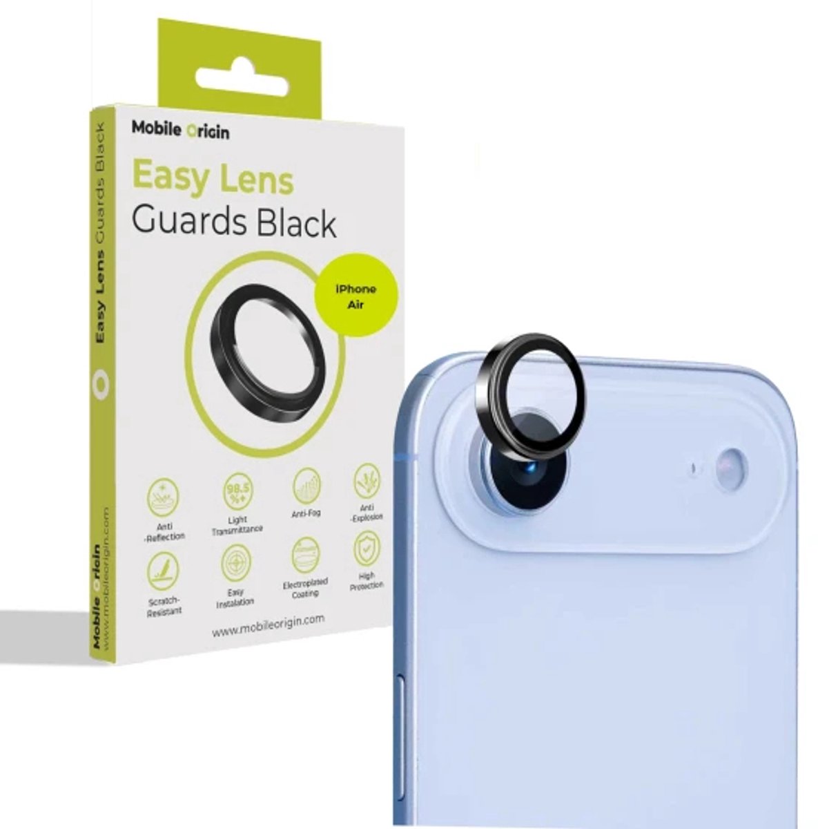 Mobile Origin Easy Lens Guards Voor Iphone Air Beschermend Gehard Glas Zwart