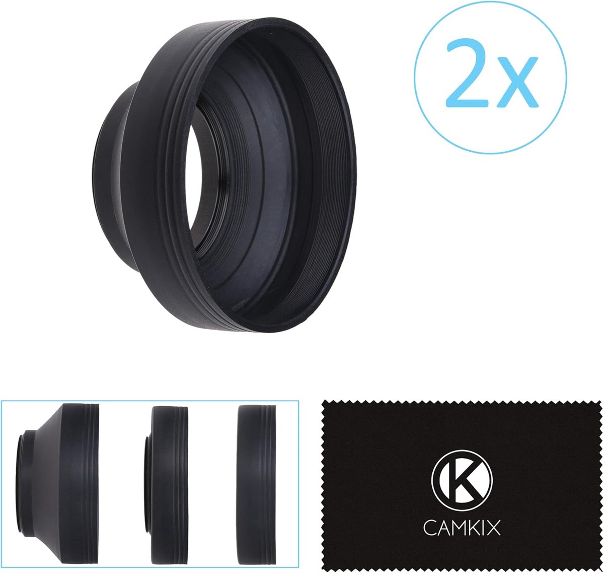 Lenskap voor Camera 58mm - Rubber - Set van 2 - Inklapbaar in 3 Stappen - Zonnekap/Schild - Vermindert Lensvlam en Verblinding - Blokkeert Overtollig Zonlicht voor Verbeterde Fotografie