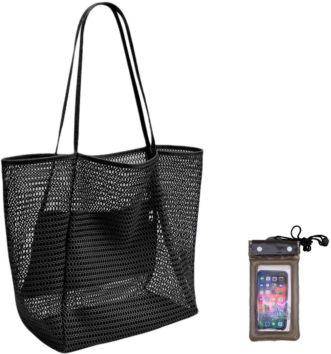 Dailygoods - Grote strandtas - Mesh strandtas - Lichtgewicht en snel drogend - Bruin - Shopping bag - Ideaal voor strand en bad - Vrouwelijke shopper