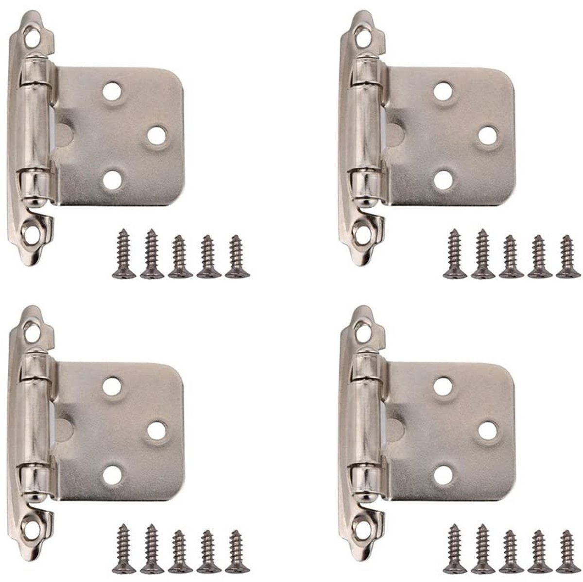 Dailygoods - 4 stuks zelfborgende veerscharnieren - roestvrij staal - automatisch sluitend - zilver - overlay scharnieren - geschikt voor keukenkasten