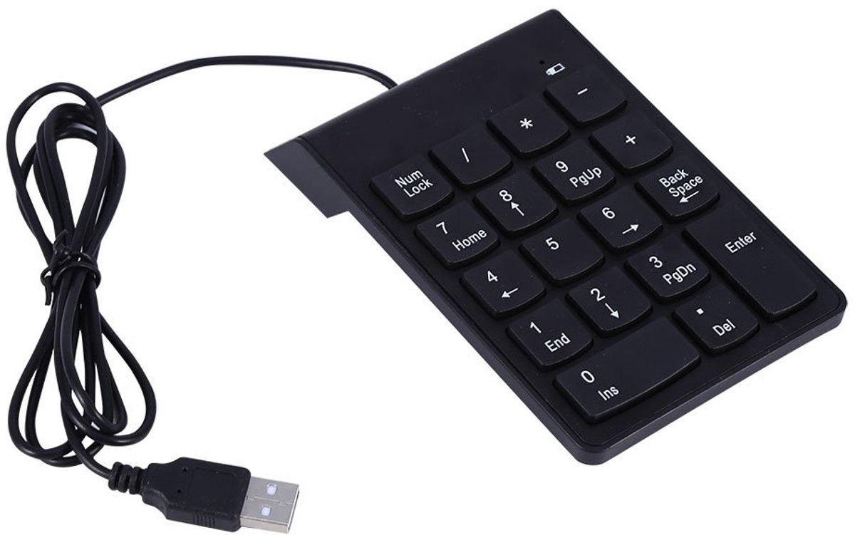 Dailygoods - USB numeriek toetsenbord - Mini toetsenblok voor laptop - Morsbestendig en stofdicht - Zwart - Handig voor cijfers - Plug-and-play