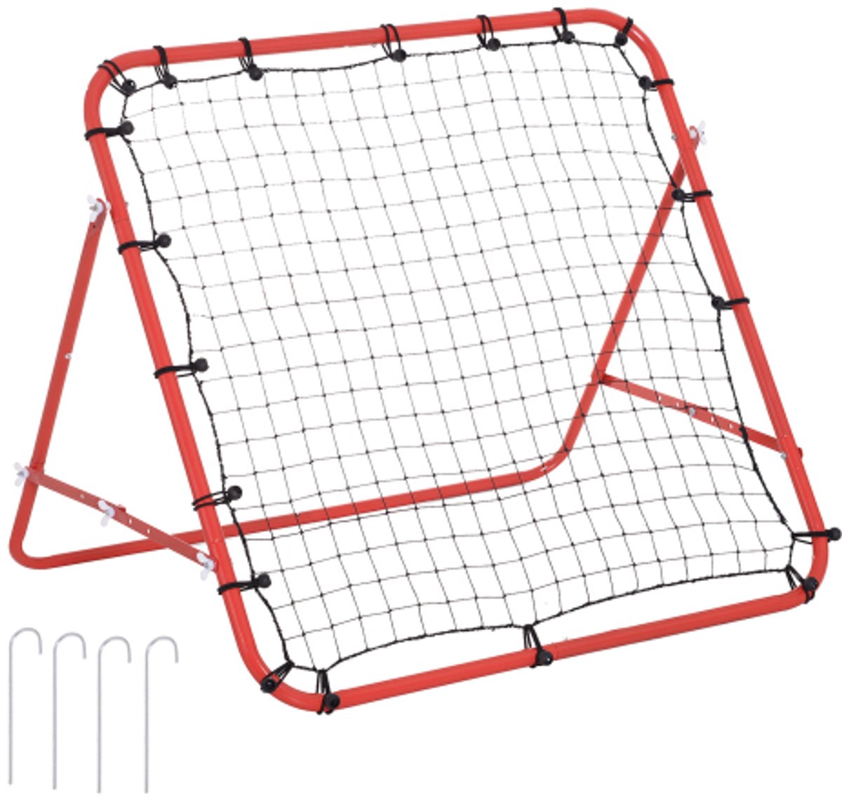 Multisport Rebounder - Tchoukbal - Doelnet - Voetbaldoelnet - Voetbaltrainingsnet - Trainingsnet - 96x80x96cm - Verstelbare hoek - geschikt voor schieten, passen, aannemen, gooien en trappen - Rood