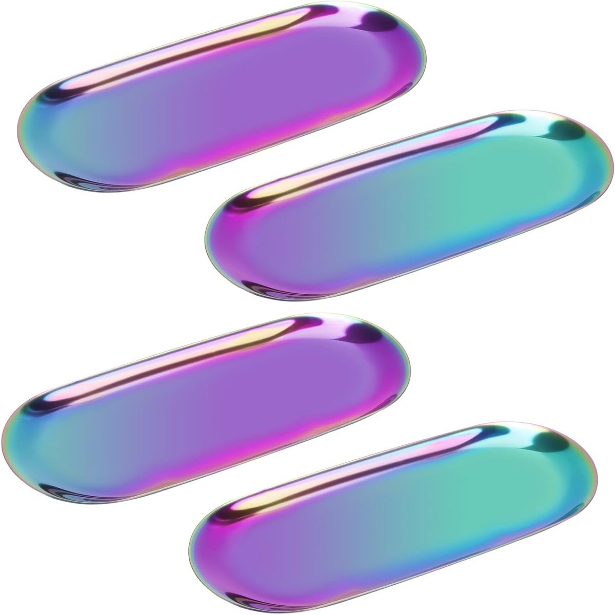 Kleurige Ovale RVS Dienbladen 23x9.5cm voor Kaarsen, Desserts en Sieraden - Set van 4