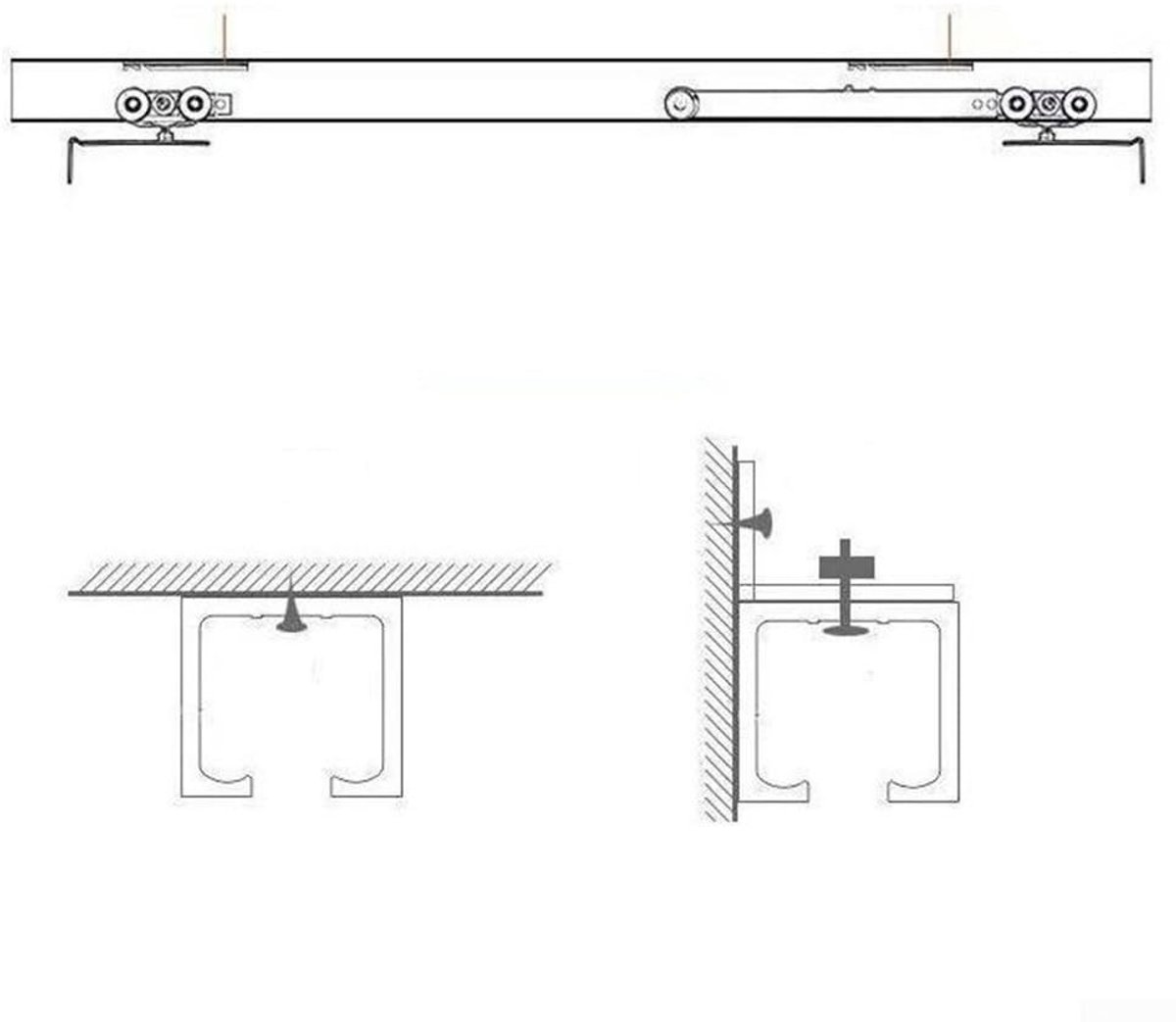 Dailygoods - Schuifdeur Track - Hangende Rail - Vlotte en Stille Verrichting - Roestvrij staal - Katrol - Geschikt voor Houten Deuren - Model 14014443
