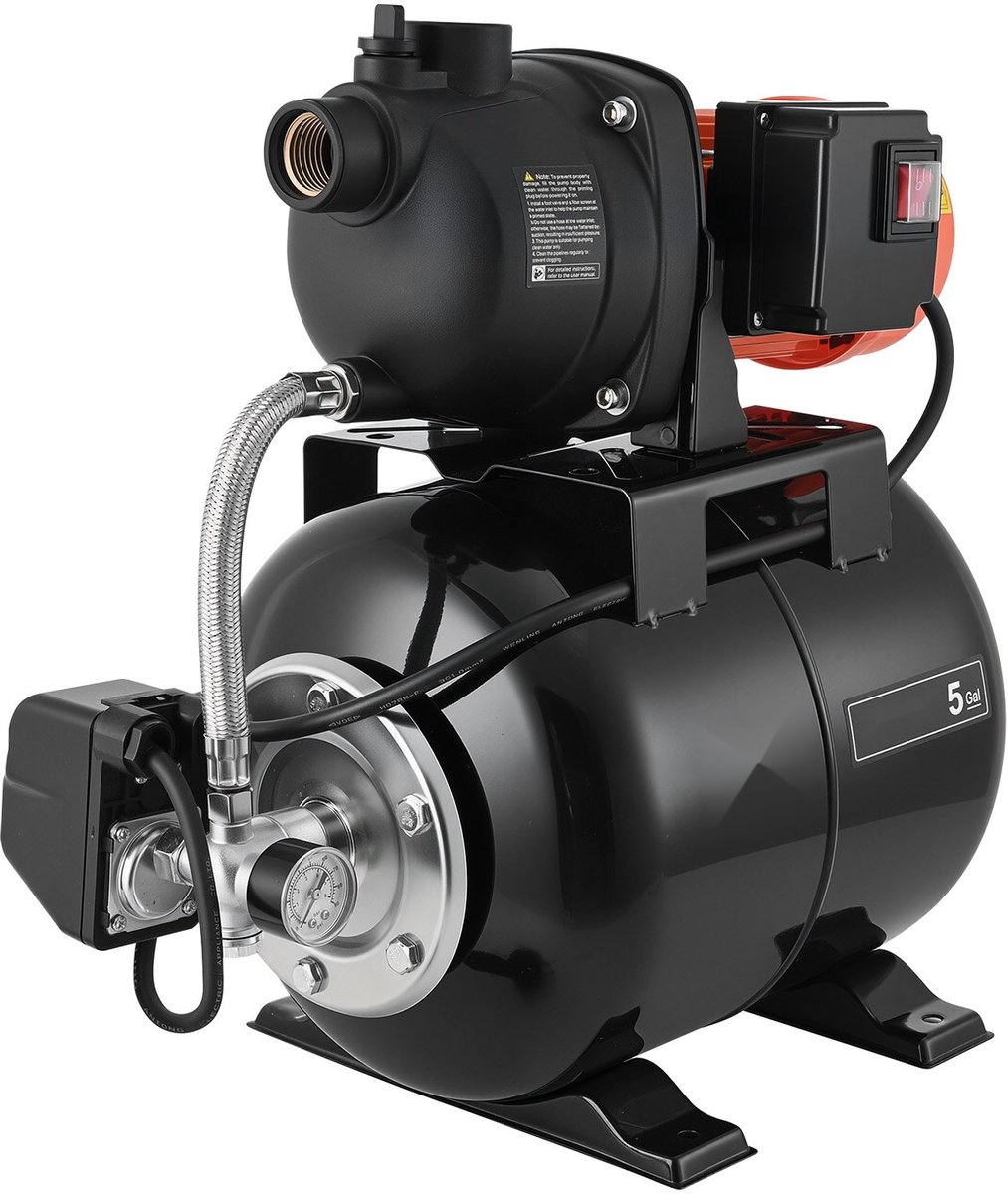 Hydrofoorpomp / Huiswaterpomp - Jetpomp Met Drukvat - 800 W - 5000 l/u - 19 l Drukvat - 49 m Opvoerhoogte - Automatische Watertoevoer - Kunststof Pompkop