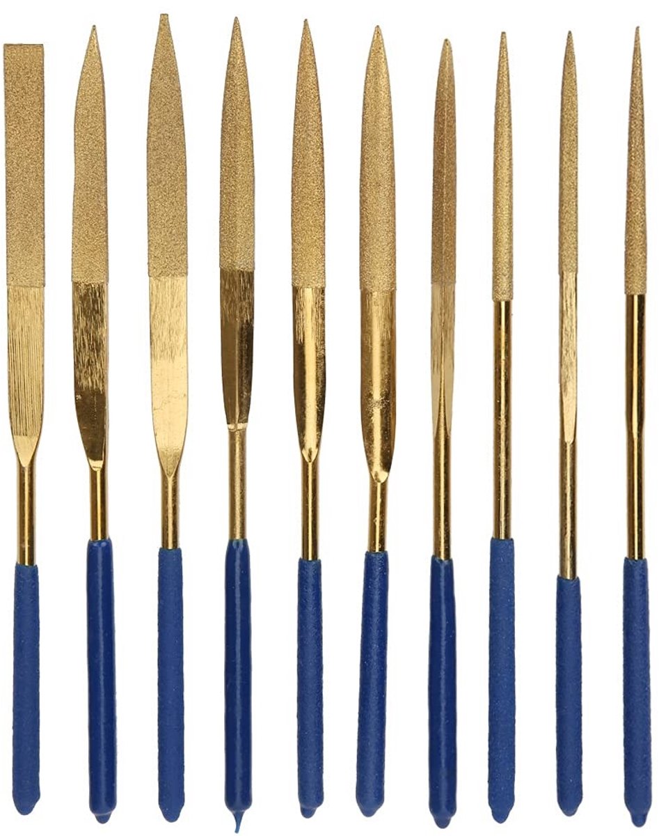 MTTproducts- Diamantnaaldenvijlen 10-delige set - Mini-set 0,16 x 6,3 inch - Geplateerd - Voor glaskeramiek - Topkwaliteit en service. - Vijlen