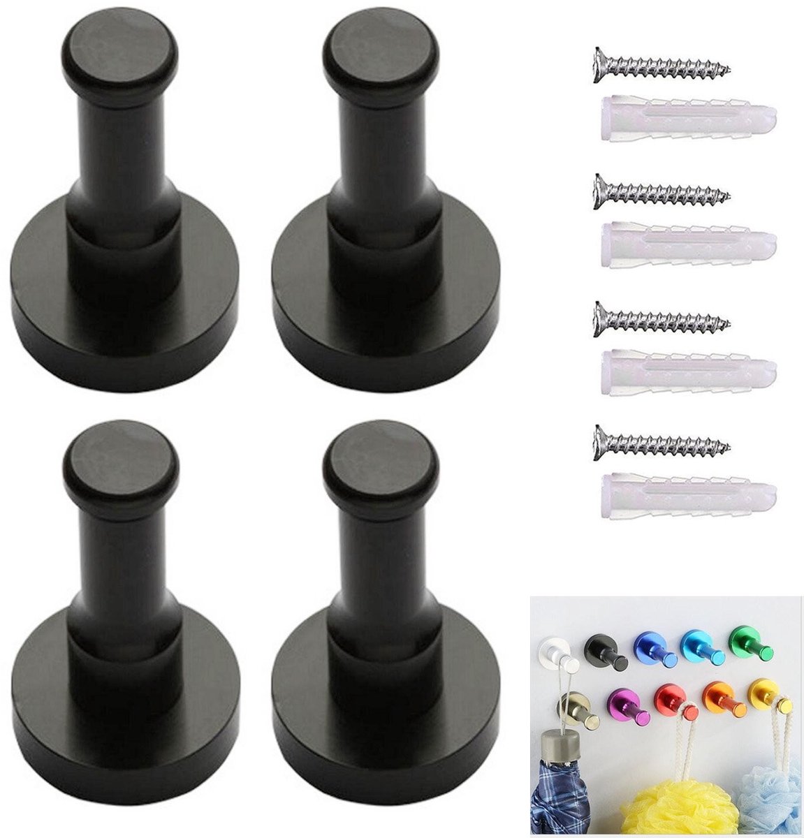 MTTproducts- Jashanger 4 Stuks - Wandhaak Aluminium - Wandhaak Zwart/Goud - Wandhaak voor 