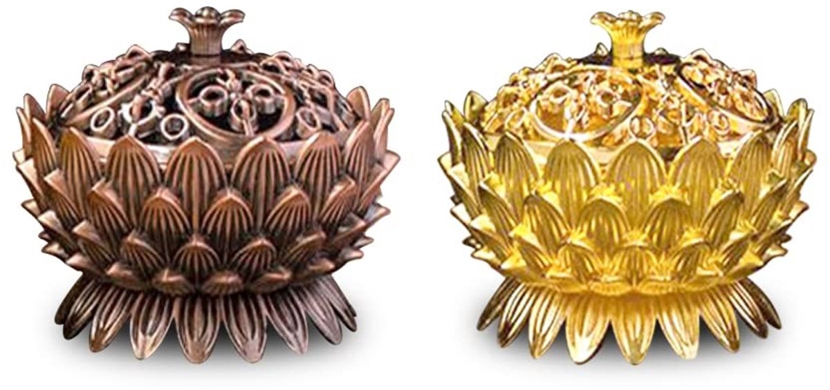 MTTproducts- Wierookbrander set van 2 - Wierookhouder - Lotus design - Zinklegering - Mini-wierookbrander - Wierookschaal 5 cm hoog - Diameter 7 cm