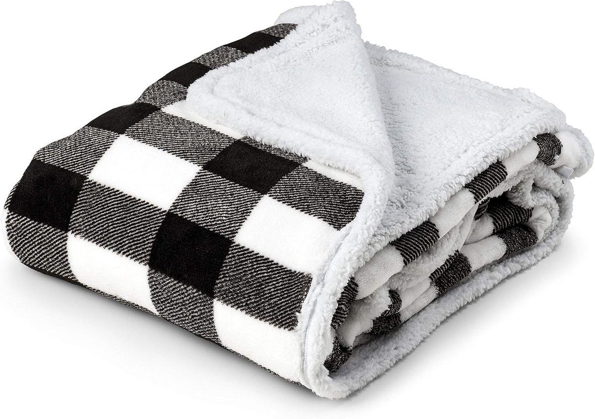 Luxe Sherpa Fleece Plaid Deken Ruit Patroon Warm en Zacht voor Bank of Bed