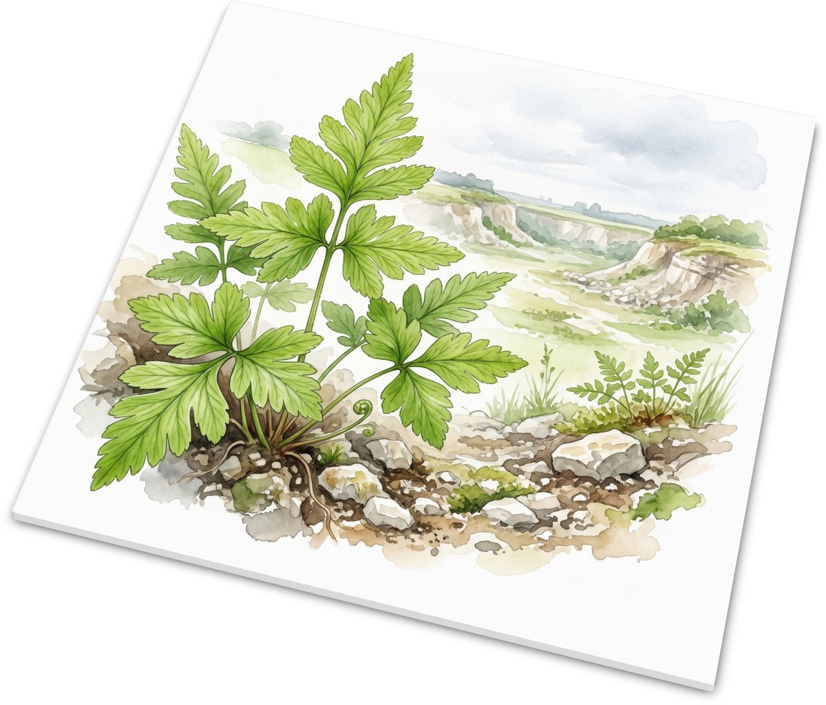 Decoratief Tegeltje - Kalkvaren (Gymnocarpium robertianum) Aquarel van Zuid-Limburgs Merge
