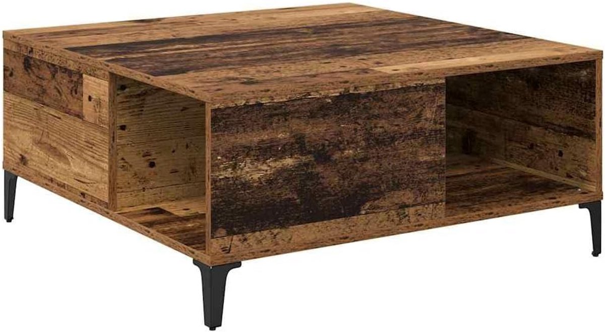 Vierkante Salontafel Oud Hout 80x80 cm met Opbergruimte | Industriële Woonkamertafel